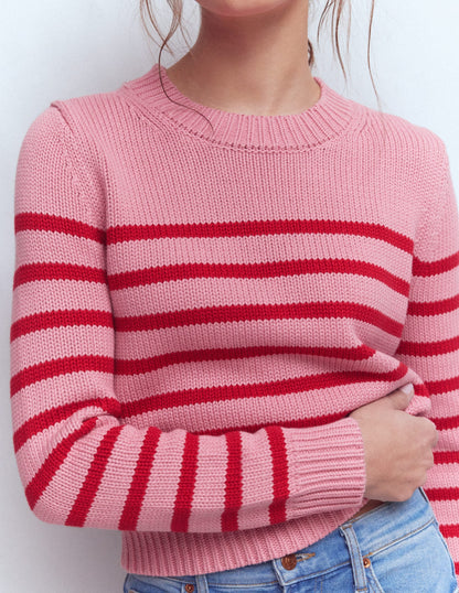 Lucy Chunky Cotton Sweater-Pink/ Red