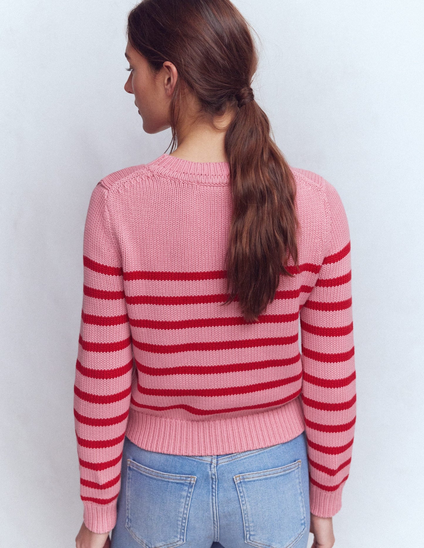Lucy Chunky Cotton Sweater-Pink/ Red