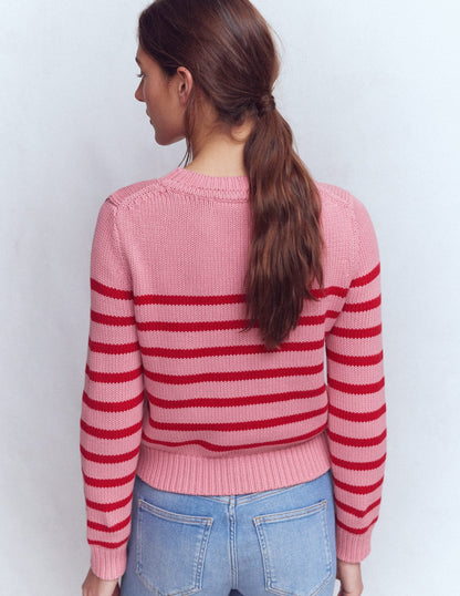 Lucy Chunky Cotton Sweater-Pink/ Red