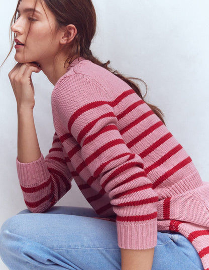 Lucy Chunky Cotton Sweater-Pink/ Red