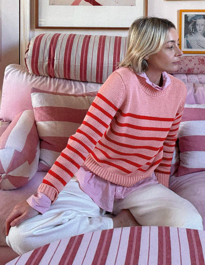 Lucy Chunky Cotton Sweater-Pink/ Red