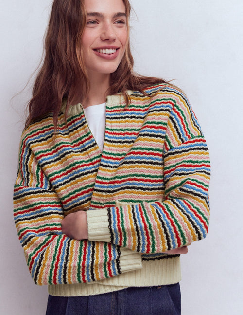 Maya Zip Up Jacket-Ivory, Rainbow