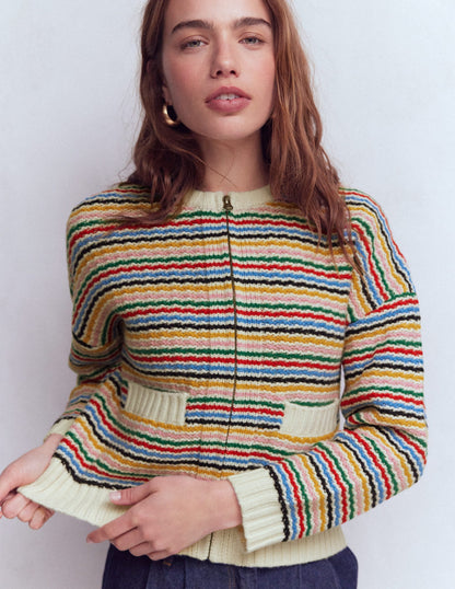 Maya Zip Up Jacket-Ivory, Rainbow