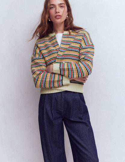 Maya Zip Up Jacket-Ivory, Rainbow