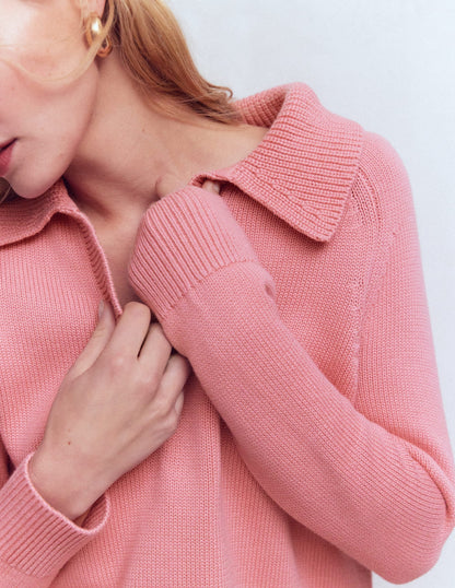 Cotton Henley Sweater-Dusty Rose