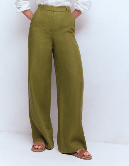 Belgravia Linen Pants-Olive Green