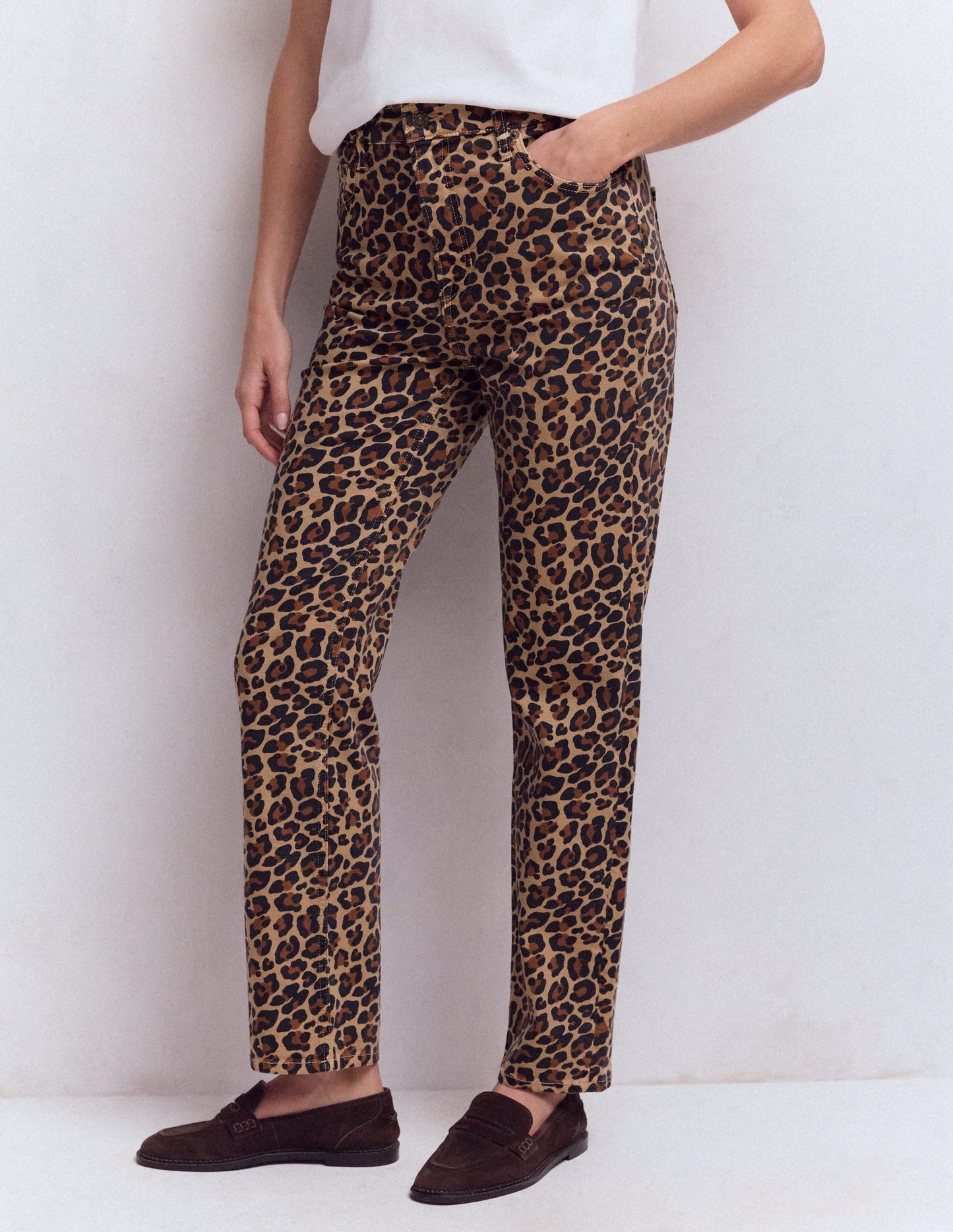 High Rise Straight Jeans-Animal Print