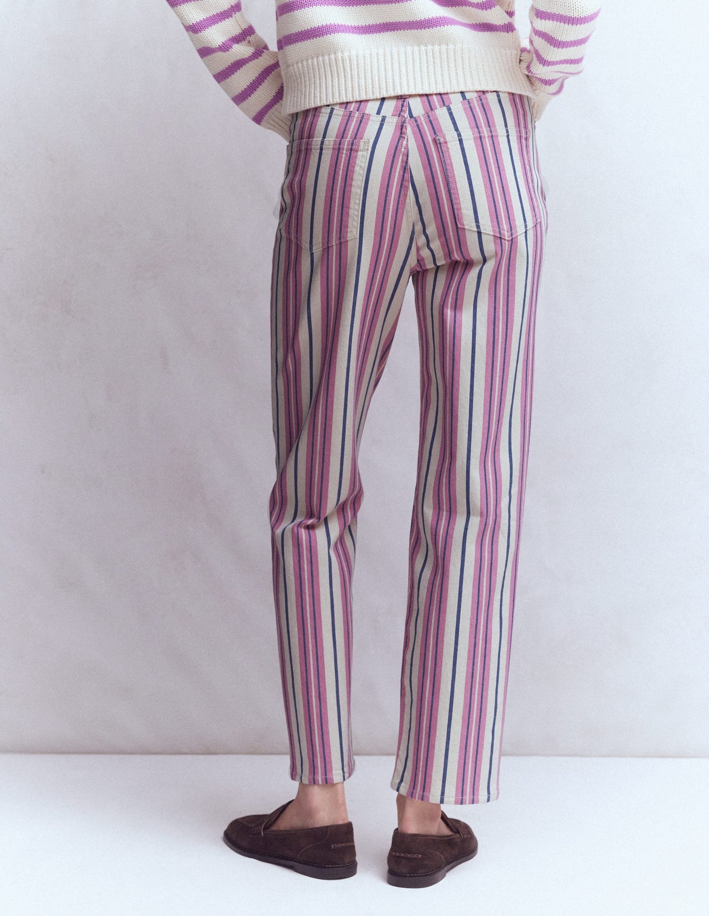 High Rise Straight Jeans-Pink, Blue & Ivory Stripe