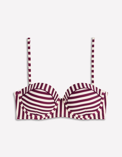 Rhodes Cup Sized Bikini Top-Chocberry, Ivory Stripe