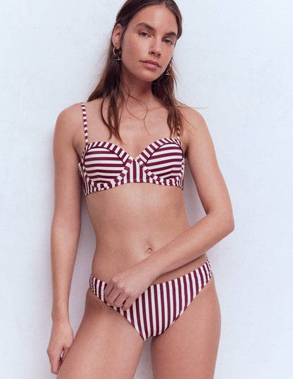 Rhodes Cup Sized Bikini Top-Chocberry, Ivory Stripe