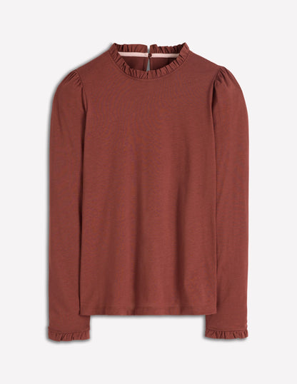 Supersoft Frill Detail Top-Roasted Brown