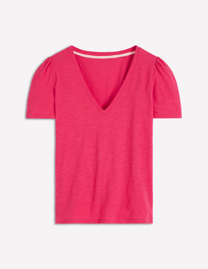Sophie V-neck Slub T-shirt-Virtual Pink