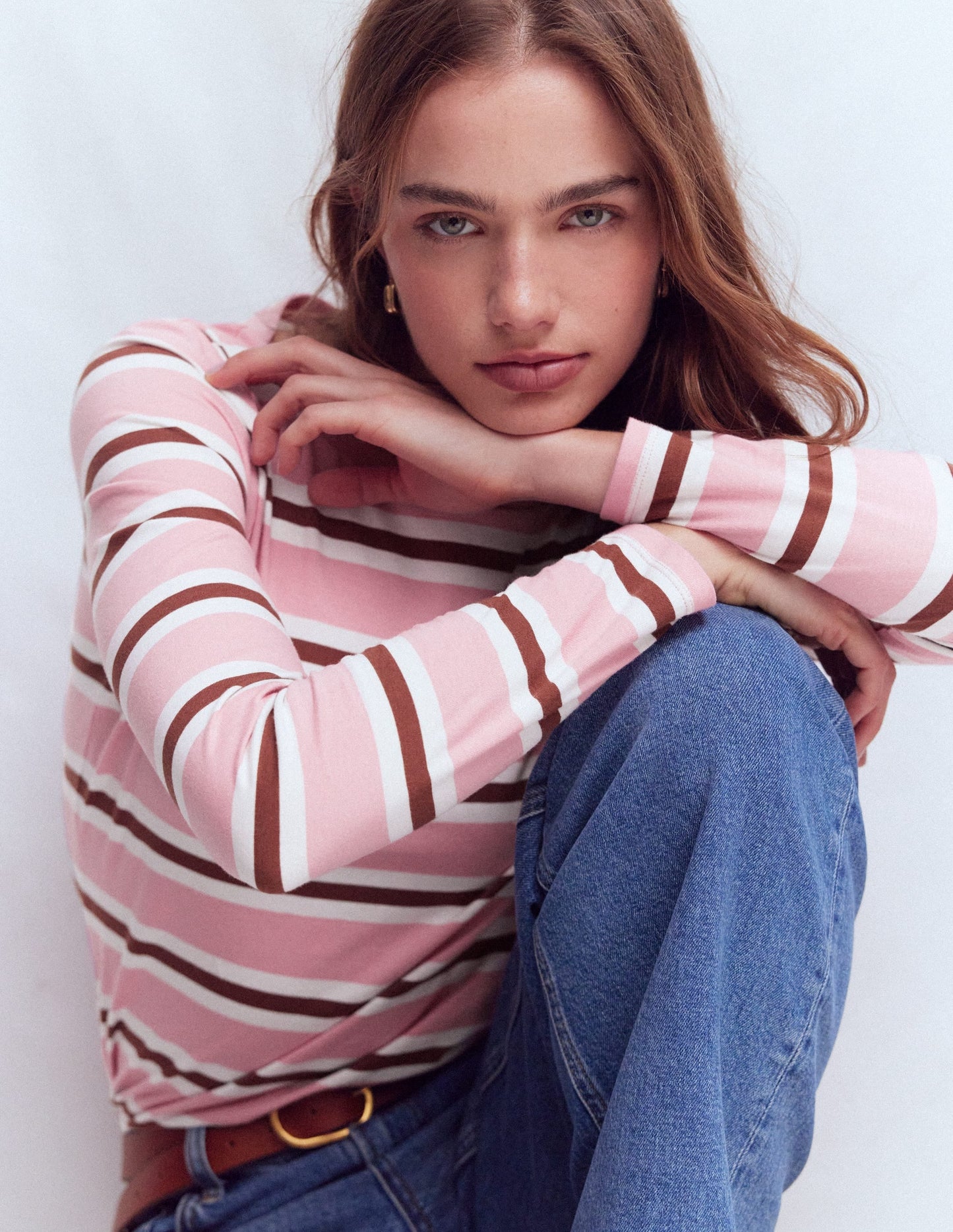 Olivia Long Sleeve Breton-Formica Pink and Russet Stripe