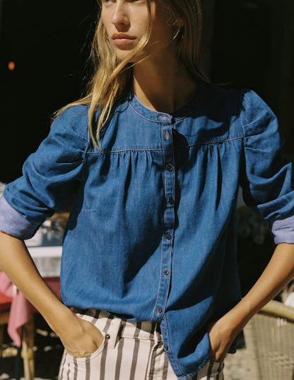 Mutton Denim Shirt-Mid Blue