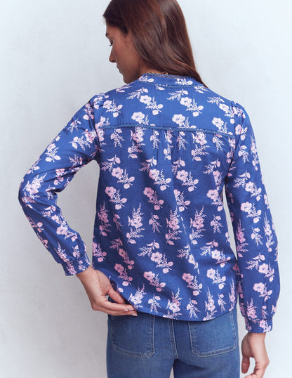 Rhea Trim  Insert Cotton Top-Blue, Blossomy Sprig