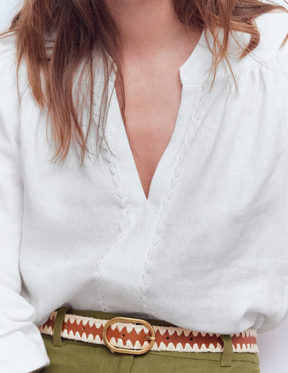 Linen Trim Insert Top-White