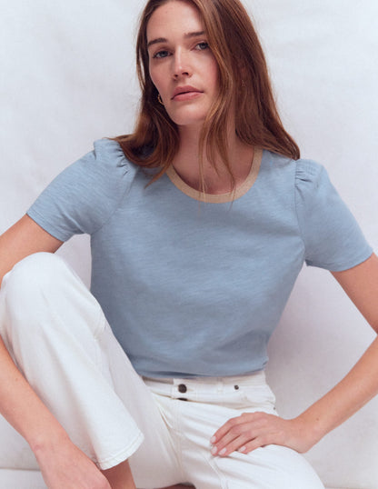 Metallic Trim T-Shirt-French Blue