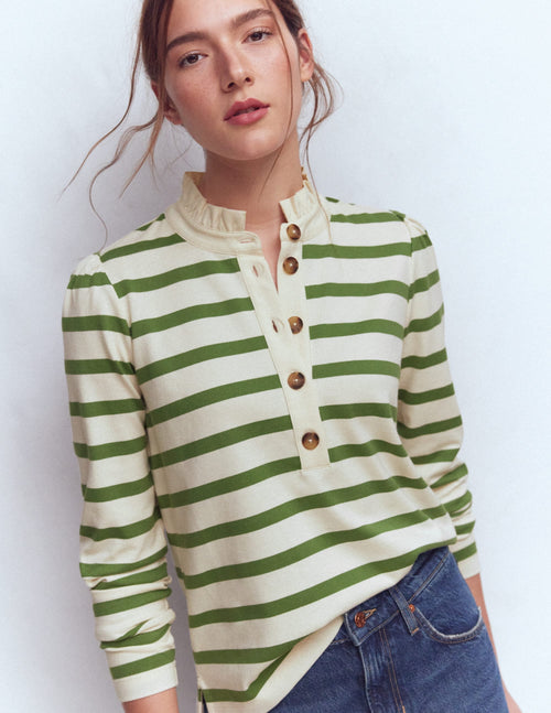 Ruffle Collar Mariner-Ivory and Safari Green Stripe