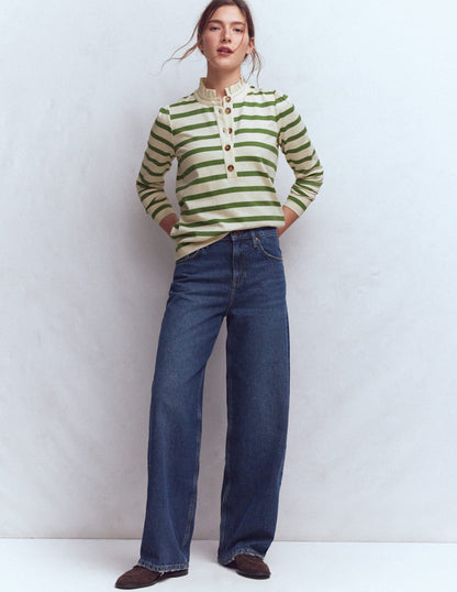 Ruffle Collar Mariner-Ivory and Safari Green Stripe