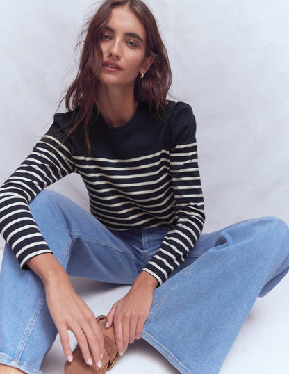 Button Shoulder Mariner-Navy and Ivory Stripe