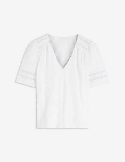 Poppy Trim V Neck T-Shirt-White