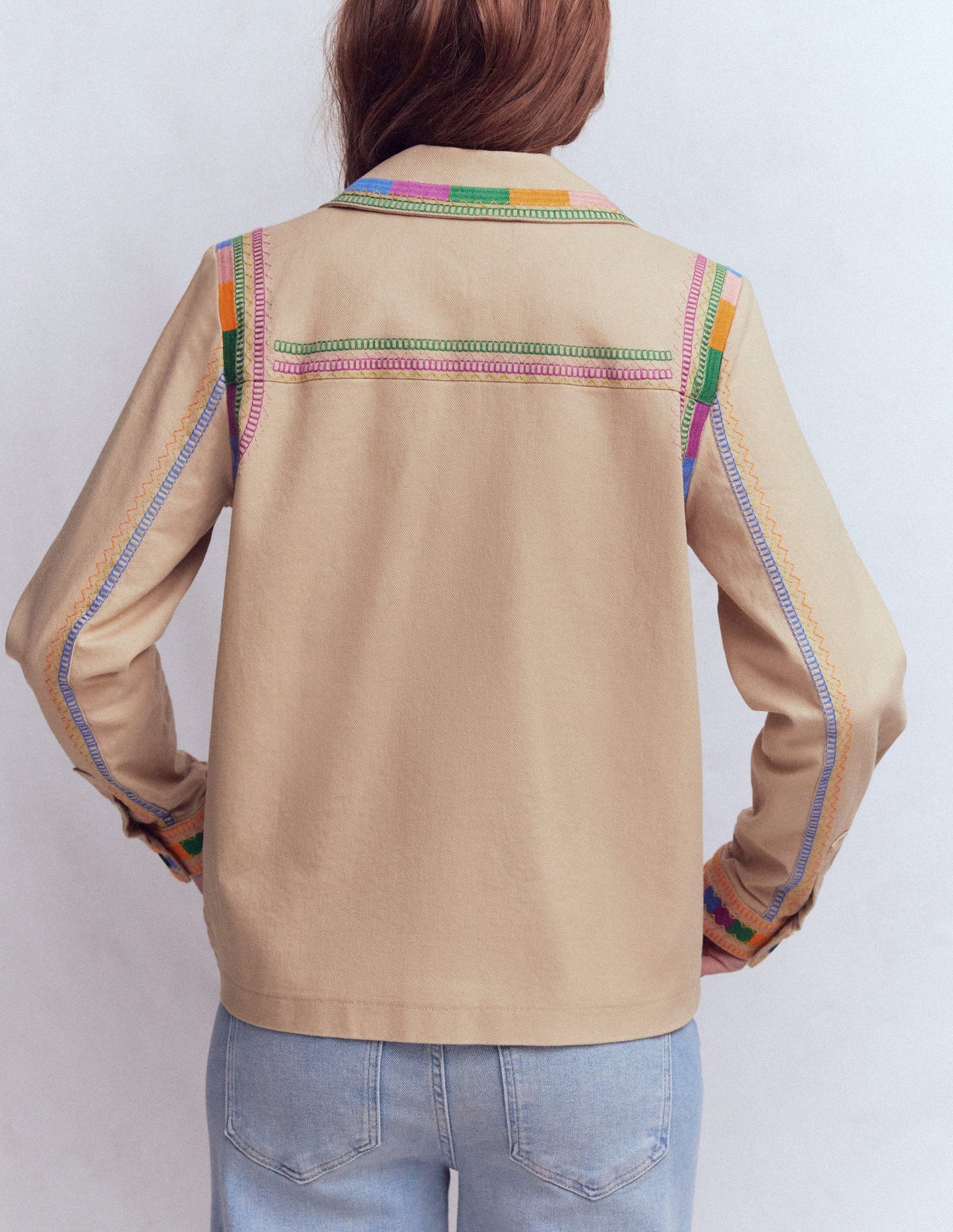 Embroidered Utility Jacket-Camel