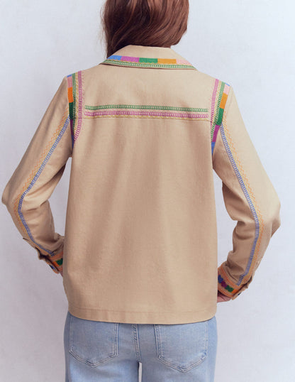 Embroidered Utility Jacket-Camel