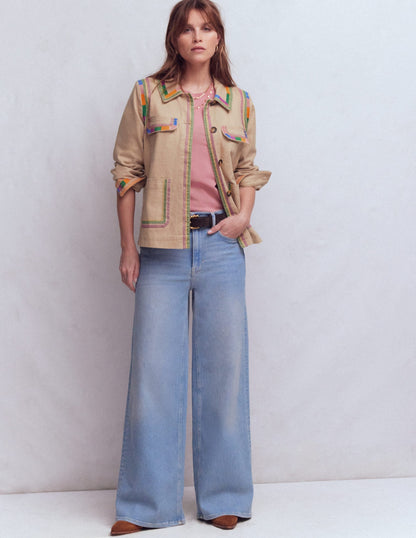 Embroidered Utility Jacket-Camel