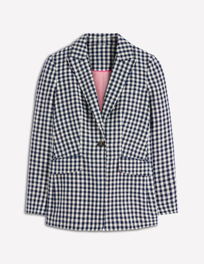 Woodbridge Linen Blazer-Navy, Ivory Gingham