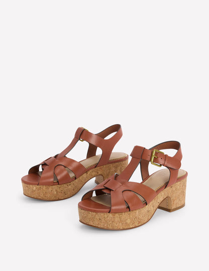 T-bar Wedge Sandals-Tan