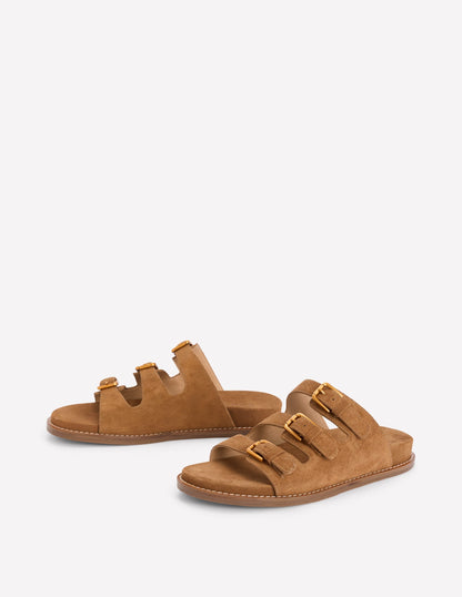 Triple Strap Footbed Sandal-Tan