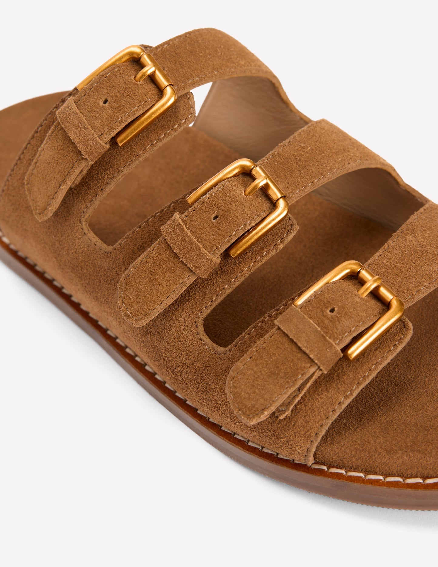 Triple Strap Footbed Sandal-Tan