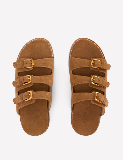 Triple Strap Footbed Sandal-Tan