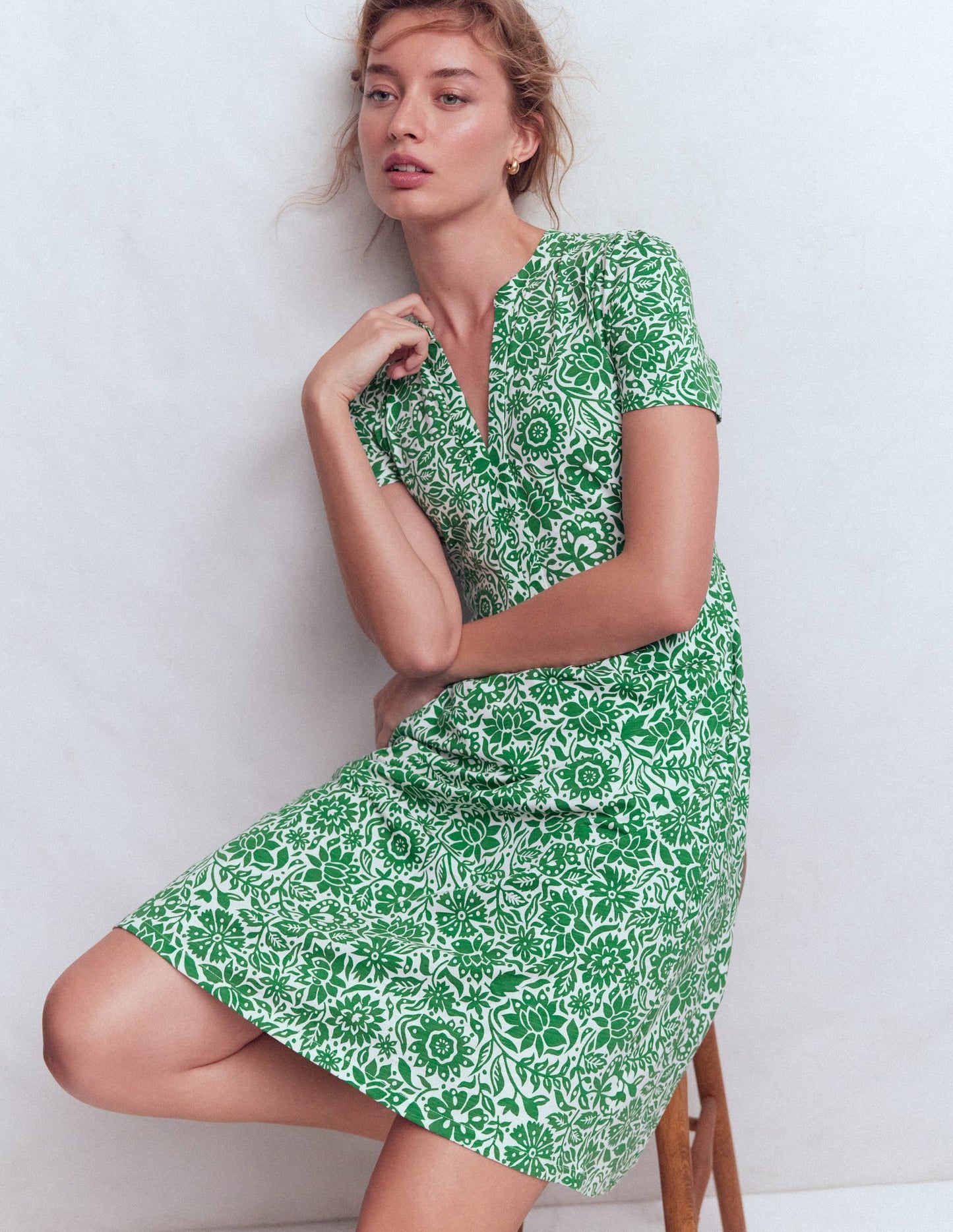 Naomi Short Sleeve Dress-Fresh Green, Meadow Scatter