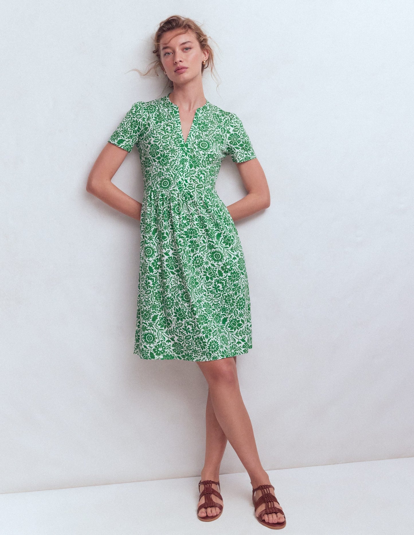Naomi Short Sleeve Dress-Fresh Green, Meadow Scatter