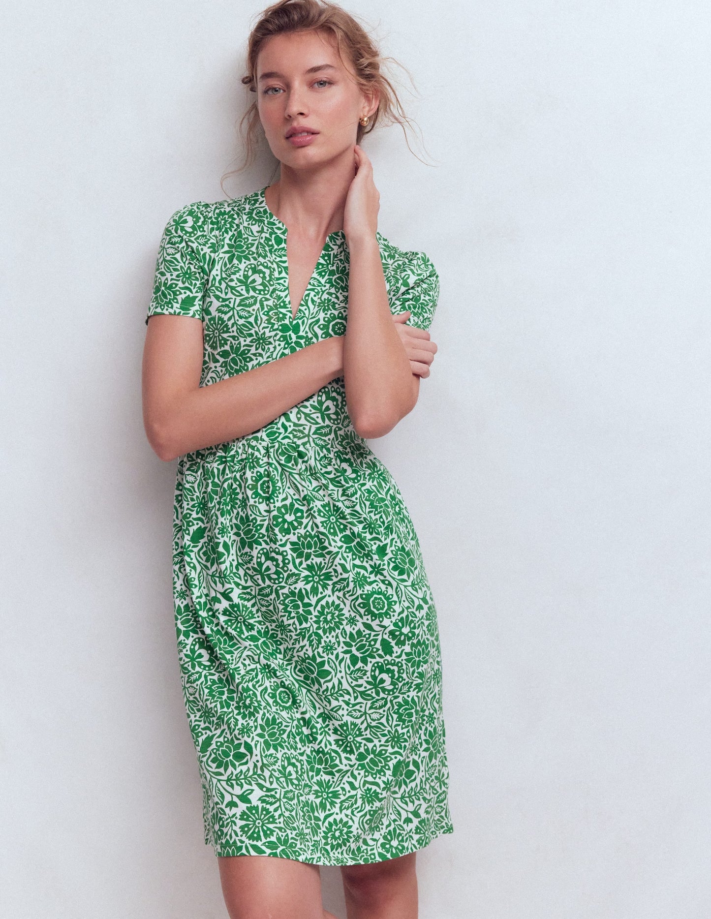 Naomi Short Sleeve Dress-Fresh Green, Meadow Scatter