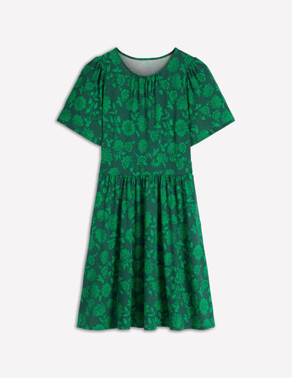 Louisa Short Jersey Dress-Midnight Teal, Floral Frenzy