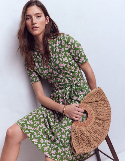 Daisy Flippy Jersey Dress-Promenade Green, Dainty Blooms