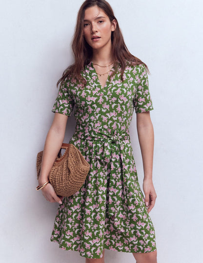 Daisy Flippy Jersey Dress-Promenade Green, Dainty Blooms