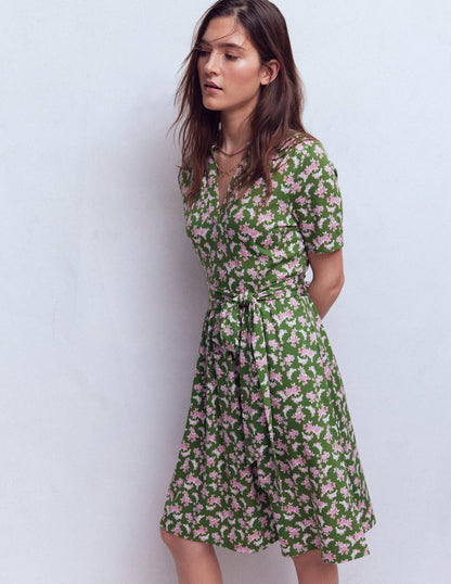 Daisy Flippy Jersey Dress-Promenade Green, Dainty Blooms