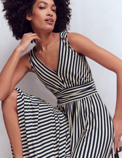 Elodie Jersey Maxi Dress-Navy and Ivory Stripe