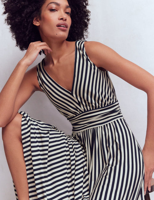 Elodie Jersey Maxi Dress-Navy and Ivory Stripe