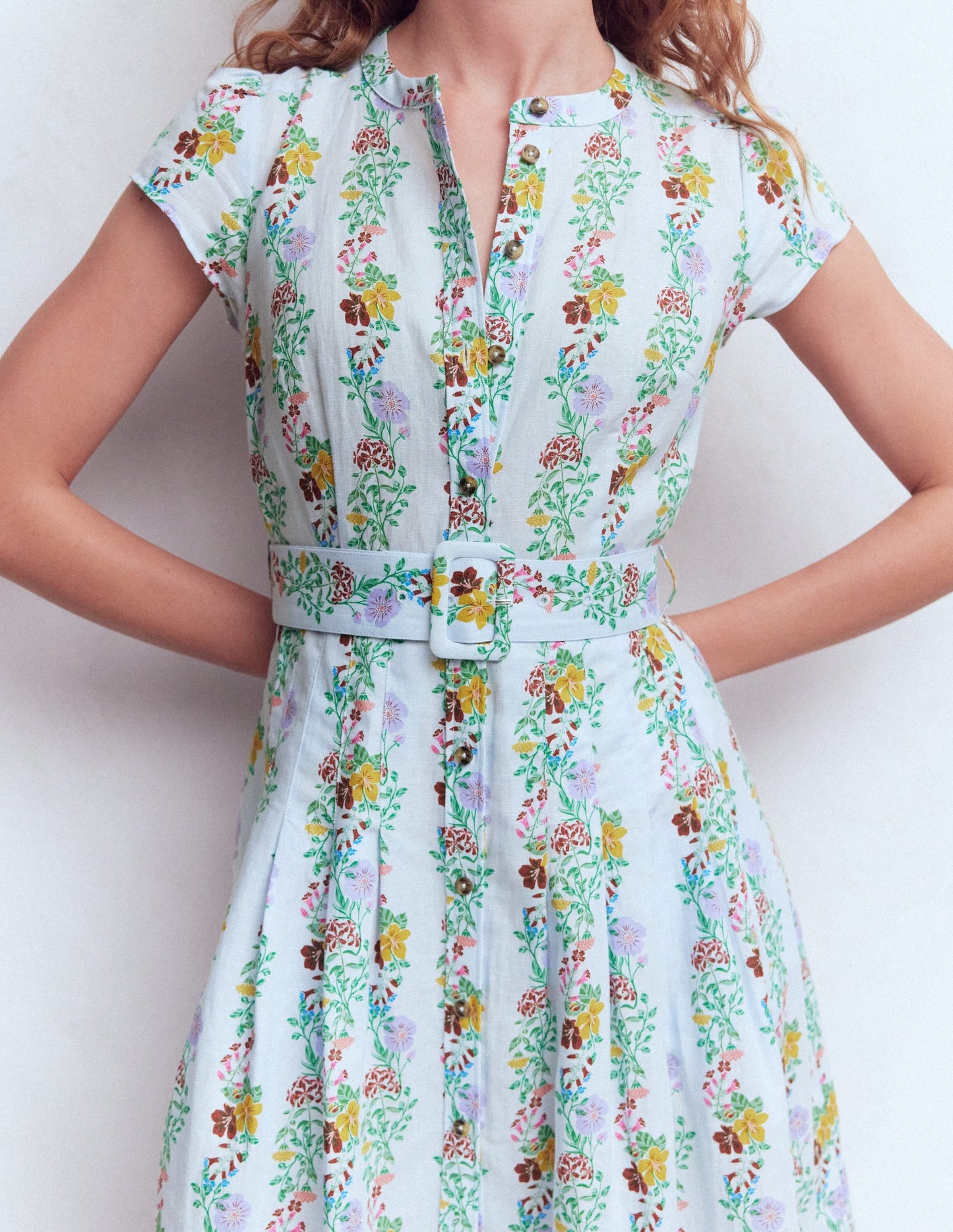 Arabella Linen Blend Dress-Ice Cube Blue, Blossom Trail