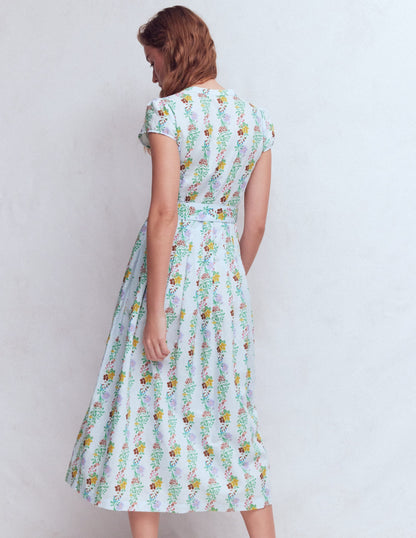 Arabella Linen Blend Dress-Ice Cube Blue, Blossom Trail