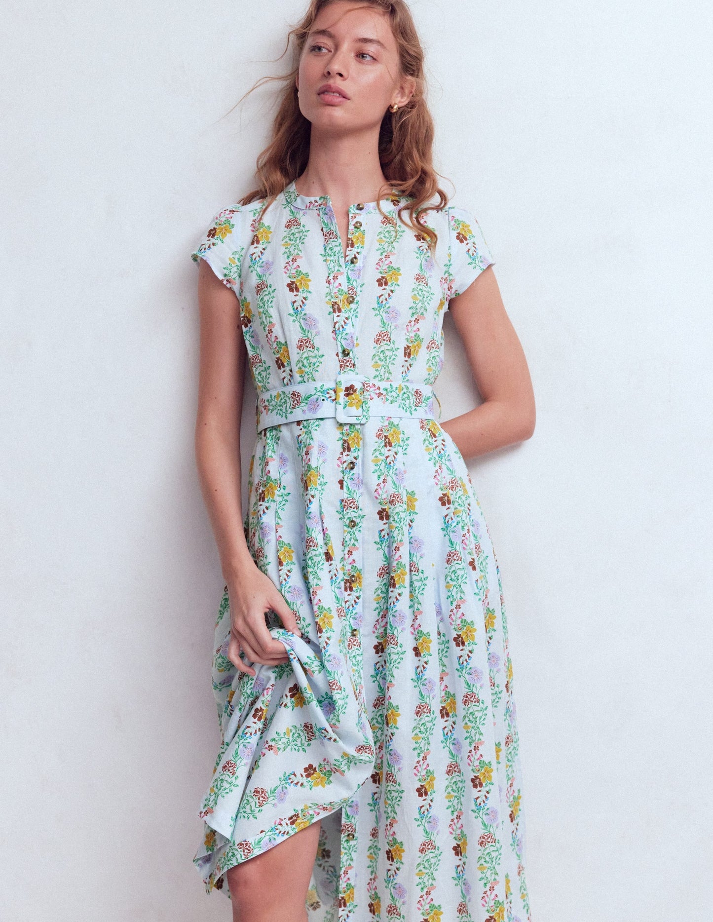 Arabella Linen Blend Dress-Ice Cube Blue, Blossom Trail