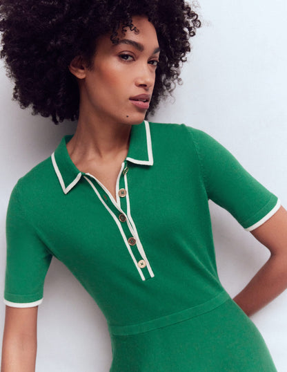 Collared Knitted Midi Dress-Fresh Green