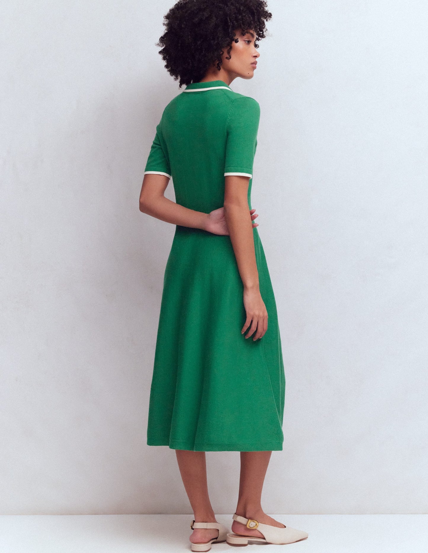 Collared Knitted Midi Dress-Fresh Green