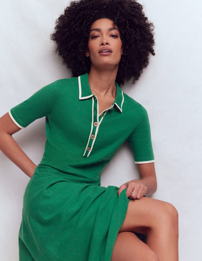 Collared Knitted Midi Dress-Fresh Green