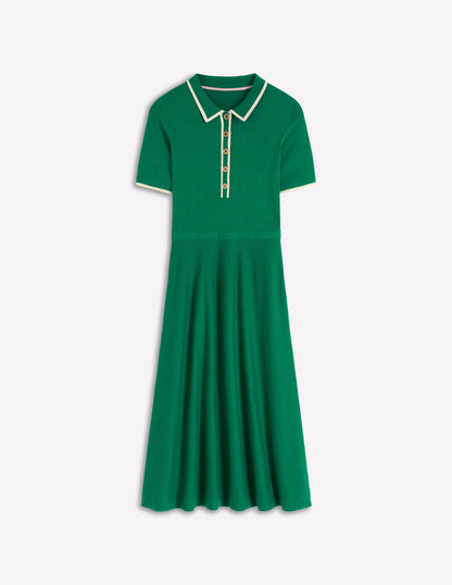 Collared Knitted Midi Dress-Fresh Green
