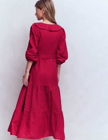 Ruffle Front Cotton Dress-Persian Red